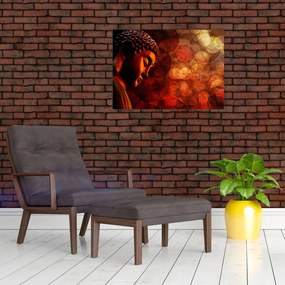 Tablou pe sticlă - Buddha în nuanțe roșii (70x50 cm)