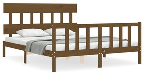 3193344 vidaXL Cadru de pat cu tăblie, maro miere, king size, lemn masiv