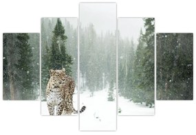 Tablou cu leopard în zăpadă (150x105 cm)
