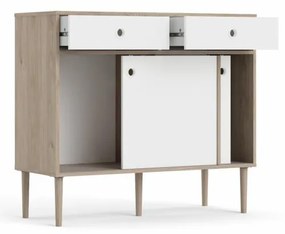Bufet cu 2 sertare in decor de stejar Culoare alb, ELISEO