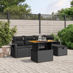 3275694 vidaXL Set mobilier de grădină cu perne, 6 piese, negru, poliratan