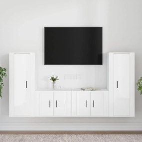 vidaXL Set dulap TV, 4 piese, alb extralucios, lemn prelucrat
