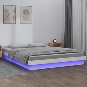 819978 vidaXL Cadru de pat cu LED King Size 5FT, alb, 150x200 cm, lemn masiv