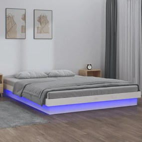 819978 vidaXL Cadru de pat cu LED King Size, alb, 150x200 cm, lemn masiv