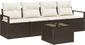 vidaXL Set de canapea cu pernă 5 pcs Maro și Crem poliratan