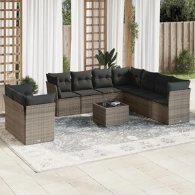 vidaXL Set mobilier de grădină cu perne, 10 piese, gri, poliratan