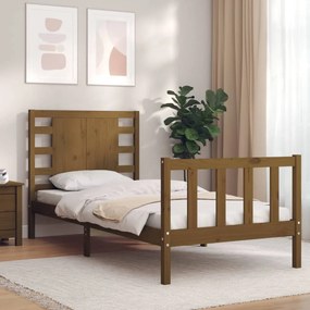 3192779 vidaXL Cadru de pat cu tăblie, maro miere, single mic, lemn masiv