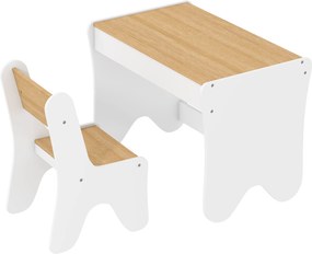 AIYAPLAY Set masă și scaun pentru copii, cu sertar, 3-8 ani, margini rotunjite, pentru camera copilului, living, grădiniță, alb | Aosom Romania