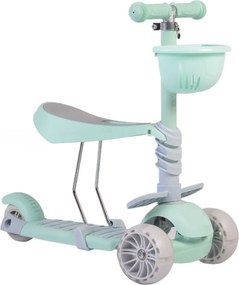Tricicleta evolutiva 2 in 1 transformabila in trotineta NOVOKIDS™ BubbleGum , Max 40 kg, Roti din silicon cu LED, Maner de impins pentru parinti