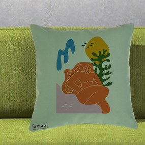 Perna Decorativa Femeie Portocalie Relaxata, 40x40 cm, Verde, Husa Detasabila, Perna Inclusa, BEKZ®