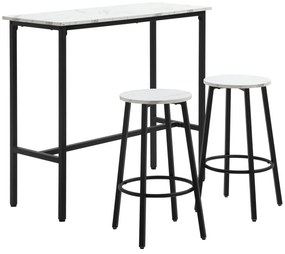 HOMCOM Set Masă și 2 Scaune de Bar din PAL, MDF și Oțel, 100x40x90 cm, Alb și Negru | Aosom Romania