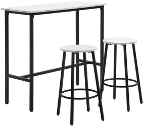 HOMCOM Set Masă și 2 Scaune de Bar din PAL, MDF și Oțel, 100x40x90 cm, Alb și Negru | Aosom Romania