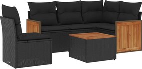 vidaXL Set mobilier de grădină cu perne, 6 piese, negru, poliratan