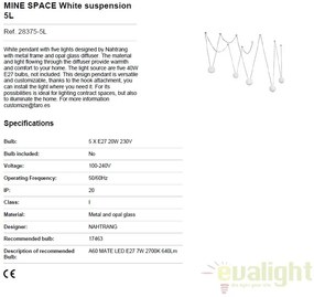 Lustra cu 5 pendule design modern MINE SPACE White 28375-5L