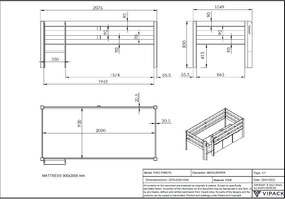Pat Pino pentru copii cu scară, alb, 90x200 cm, înălțime 85 cm – Vipack
