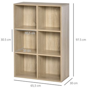HOMCOM Bibliotecă Modernă cu 6 Cuburi, 65.5x30x97.5 cm, Culoare Stejar | Aosom Romania