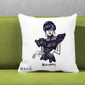 Perna Personalizata Wednesday Addams Dans Gotic, 40x40 cm, Alba Mata, Husa Detasabila, Perna Inclusa, BEKZ®