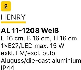 Aplica de exterior IP44 HENRY alb