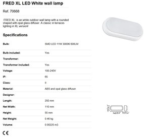 Aplica LED perete exterior stil modern IP65 FRED XL alba