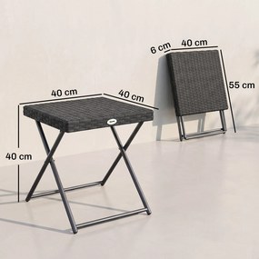 Outsunny Masuta pentru Gradina Pliabila din Ratan Sintetic si Otel, Masuta pentru Exterior Economie Spatiu 40x40x40cm, Negru
