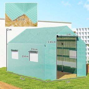 Outsunny Seră de Grădină Tip Tunel 2x3x2 m cu Uși și Ferestre Rulabile, Acoperiș Înclinat, Structură din Oțel și Acoperire PE, pentru Grădină Legume Flori Fructe, Anti-UV, Verde | Aosom Romania
