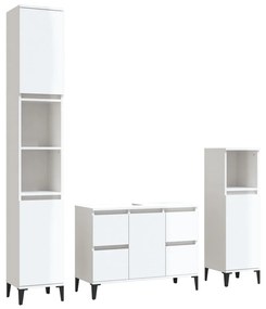 3185607 vidaXL Set mobilier de baie, 3 piese, alb extralucios, lemn compozit