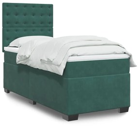 3290849 vidaXL Pat box spring cu saltea, verde închis, 100x200 cm, catifea