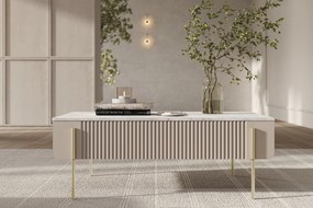 Măsuță de cafea Malmi 100 cm cu sertare - kaszmir / crema bianca / picioare aurii