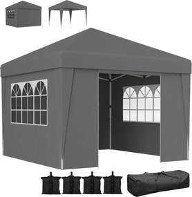 Outsunny Tonelă de grădină pliabilă 3 x 3 x 2,75 m anti-UV 30 + cu ferestre + pereți laterali + sac de transport gri închis | Aosom Romania