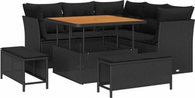 vidaXL Set de canapele pentru grădină cu pernă 8 pcs Negru