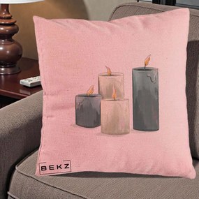 Perna Decorativa Lumanari Hygge Alb-Verde, 40x40 cm, Roz, Husa Detasabila, Perna Inclusa, BEKZ®