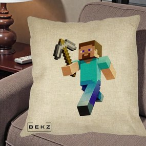Perna Personalizata Minecraft Steve cu Tarnacop, 40x40 cm, Crem, Husa Detasabila, Perna Inclusa, BEKZ®