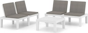 vidaXL Set mobilier de grădină cu perne, 3 piese, alb, plastic