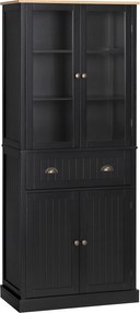 HOMCOM Bufet mobilier bucătărie dulap de bucătărie 4 uși dintre care 2 uși vitrate și 1 sertar rafturi reglabile - negru | Aosom Romania