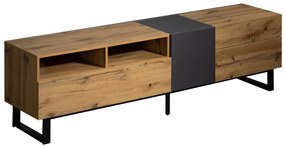 Mobilă TV modernă cu design în blocuri de culoare, Culoare naturală+Negru | Aosom Romania