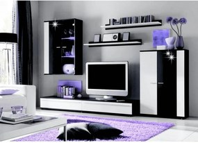 Ansamblu living, cu iluminare LED, alb/negru extra lucios HG, CANES NEW
