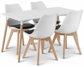 Set de sufragerie 1 + 4, masa alba ADRIA 120x80 cm + scaun alb-negru BALI MARK cu picioare din lemn de fag
