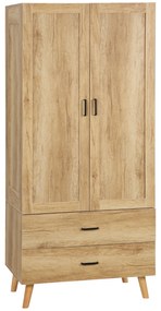 HOMCOM Dulap Dormitor 2 Uși cu 2 Sertare și Bară pentru Umerașe 80x54x180 cm Lemn | Aosom Romania