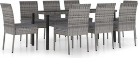 vidaXL Set mobilier de masă pentru grădină, 9 piese, gri, poliratan