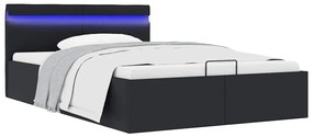 vidaXL Cadru pat hidraulic ladă cu LED negru 120x200cm piele ecologică