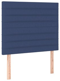 Pat box spring cu saltea, albastru, 90x200 cm, textil Albastru, 90 x 200 cm, Benzi orizontale