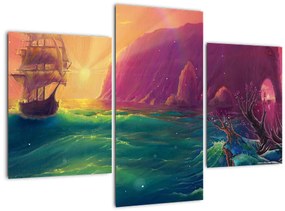 Tablou - Pictură în ulei, călătorie într-un țărăm fantastic (90x60 cm)