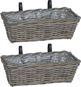 vidaXL Coș suspendat pentru plante 2 pcs Gri 48 x 22 x 15 cm