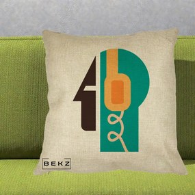 Perna Personalizata Retro Casti Muzicale, 40x40 cm, Crem, Husa Detasabila, Perna Inclusa, BEKZ®