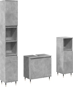 vidaXL Set mobilier de baie, 3 piese, gri beton, lemn compozit