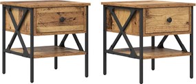 vidaXL Cabinet de Noptieră cu sertar 2 pcs Lemn vechi 40 x 42 x 45 cm