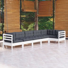3096395 vidaXL Set mobilier de grădină cu perne, 6 piese, alb, lemn de pin