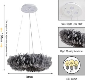 Brilagi - Candelabru LED suspendat pe cablu FEATHER 3xE27/40W/230V + 3xLED/3W Ø 50 cm, gri