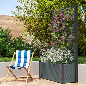 Outsunny Jardinieră înaltă cu spalier în aspect rattan, ghiveci cu suport pentru cățărătoare 90 x 35 x 148 cm Gri închis | Aosom Romania