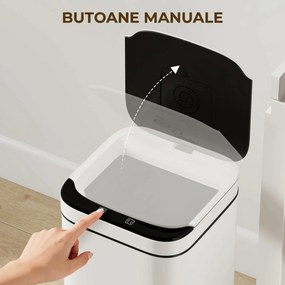 HOMCOM Coș de Gunoi de 13L cu Senzor și Spațiu pentru Deodorante, Coș din Oțel Galvanizat și PP, 24x24x41 cm, Alb și Negru | Aosom Romania